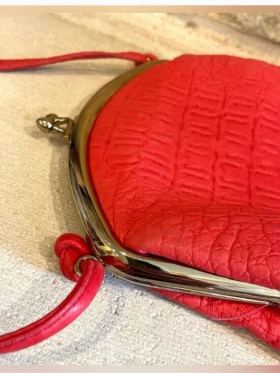 Vintage 1980s Red Leather Crocodile Embossed Purse - Picture 6 of 12